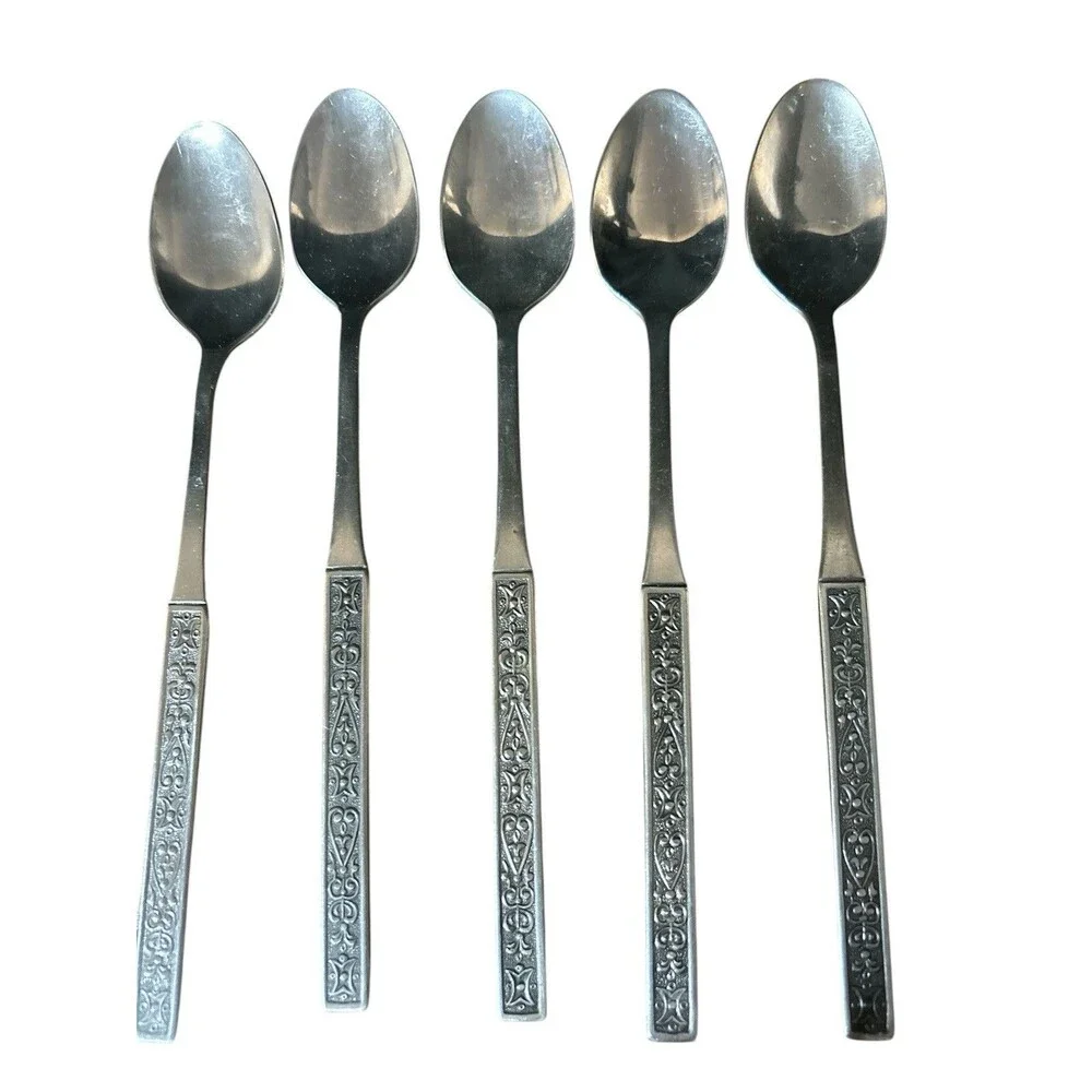 Orleans Stainless Steel Flatware Pattern ORL59 Scrolls Black Accent Vtg 34 Piece